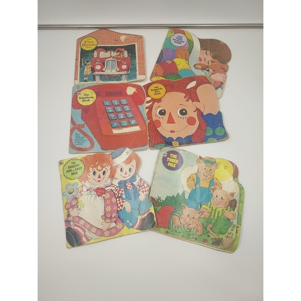 6 Vintage Golden Shape Books 60's & 70's Firehouse Sleep Raggedy Ann & Andy Etc.
